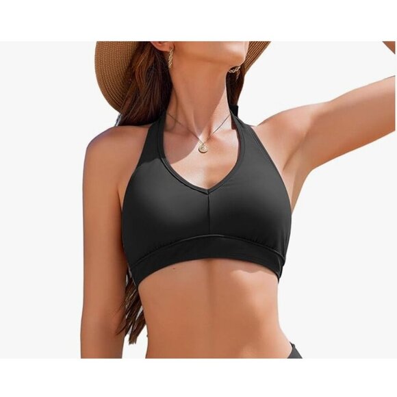 AI'MAGE Black Halter Bathing Suit Bikini Swim Top - Size S, NWT - Picture 1 of 7